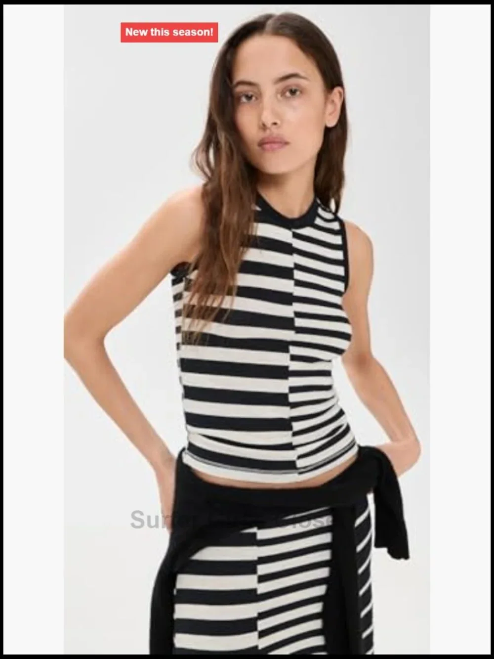 Women's Mixed Stripe Knit Tank Top Sleeveless Crew Neck Pullover Lightweight